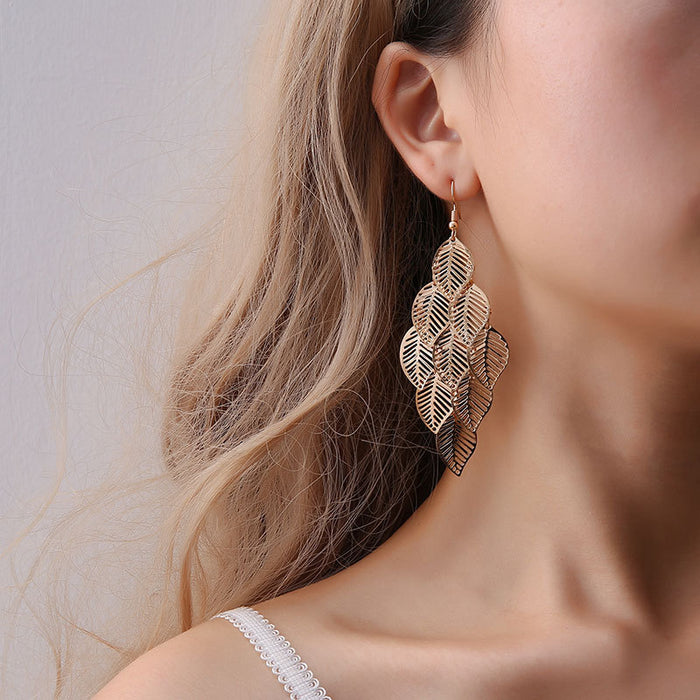 Wholesale Multilayer Hollow Out Leaves Long Earrings JDC-ES-D010