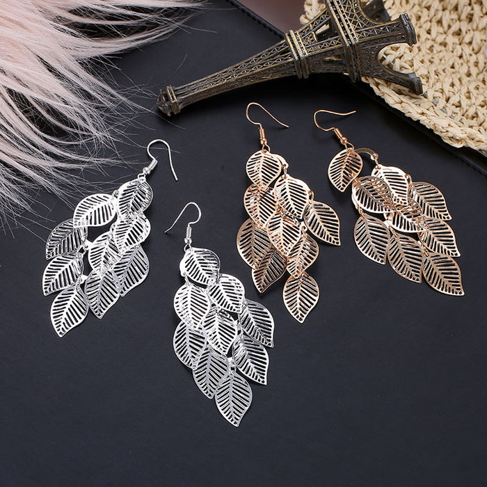 Wholesale Multilayer Hollow Out Leaves Long Earrings JDC-ES-D010