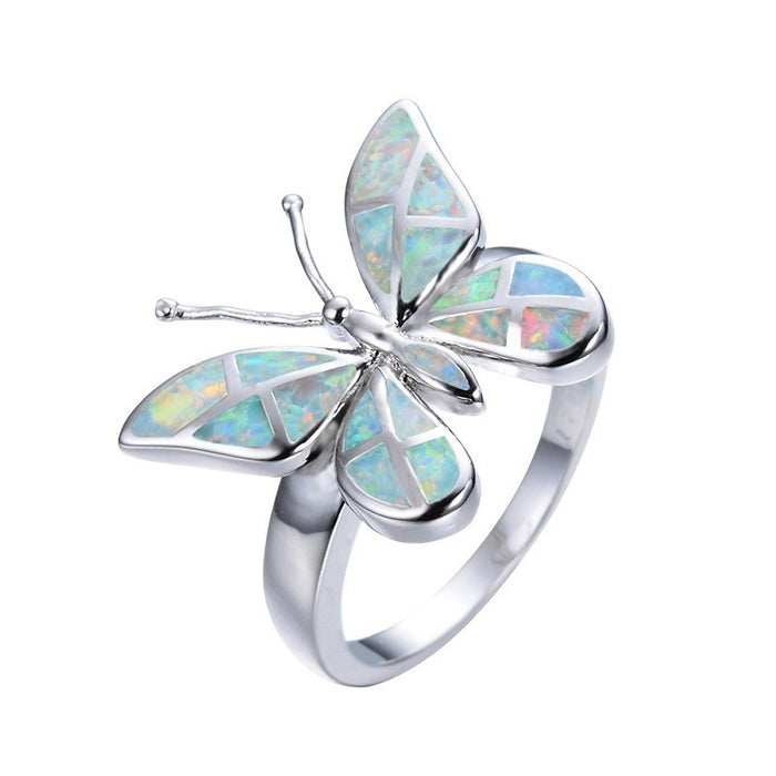 Wholesale Ring Alloy Royal Blue Butterfly Shape JDC-RS-YanS004
