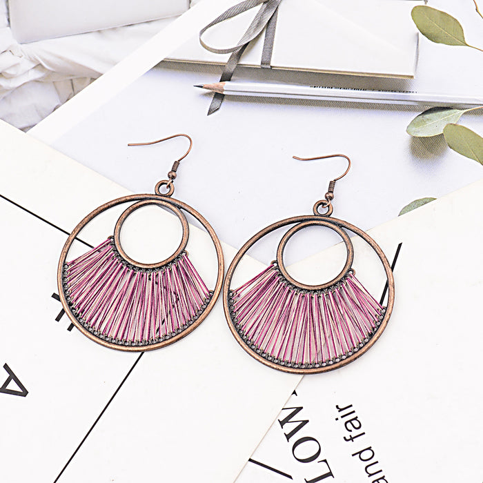 Wholesale earrings alloy handmade gold wire winding MOQ≥2 JDC-ES-DuoW012