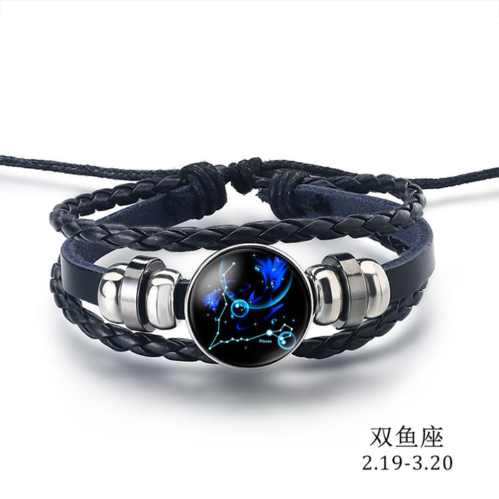 Wholesale Bracelet Leather 12 Constellation Multilayer Woven Luminous Bracelet MOQ≥2 JDC-BT-LiuJ006