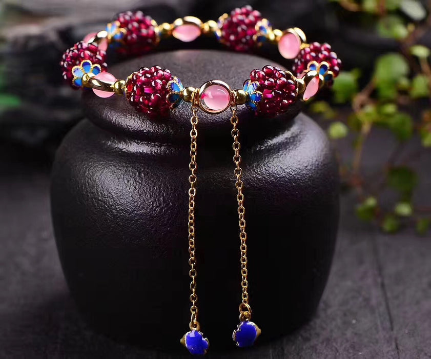Wholesale bracelet natural garnet flower ball bracelet with tassel JDC-BT-QingR001