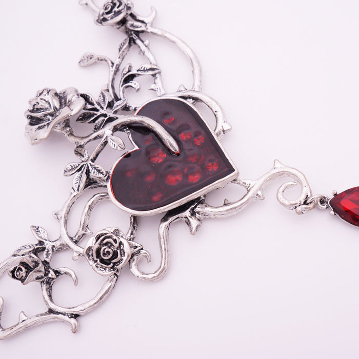 Wholesale Necklaces Alloy Gothic Rose Big Heart Red JDC-NE-LinL006