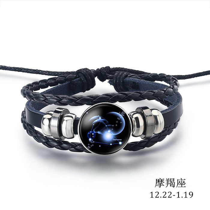 Wholesale Bracelet Leather 12 Constellation Multilayer Woven Luminous Bracelet MOQ≥2 JDC-BT-LiuJ006