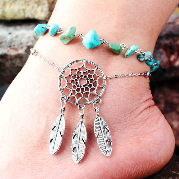 Malaquita irregular al por mayor Turquoise Catther Dream Cather Feather Anklet JDC-As-Lingda001