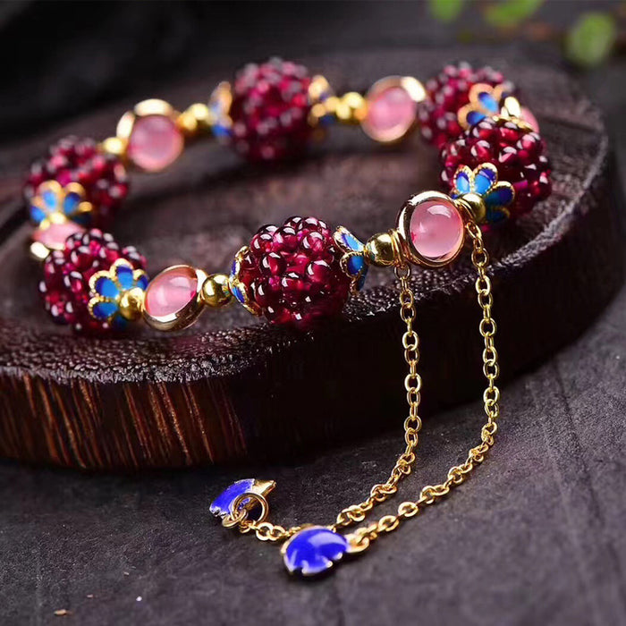 Wholesale bracelet natural garnet flower ball bracelet with tassel JDC-BT-QingR001