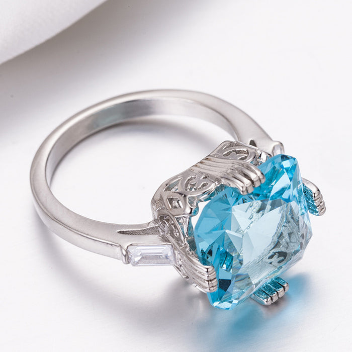 Anillo de cobre de diamantes de topacio azul claro al por mayor JDC-RS-Zhenr020