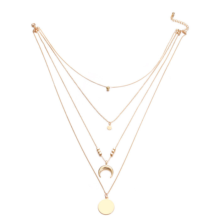 Wholesale Necklace Alloy Multilayer Moon Disc Pendant Jewelry JDC-NE-MYL006