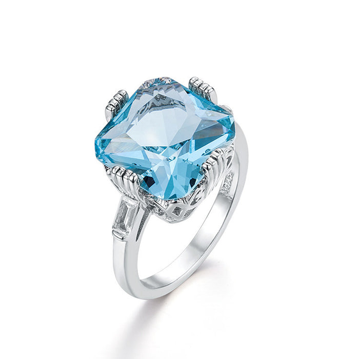 Wholesale Light Ocean Blue Topaz Square Diamond Copper Ring JDC-RS-ZhenR020