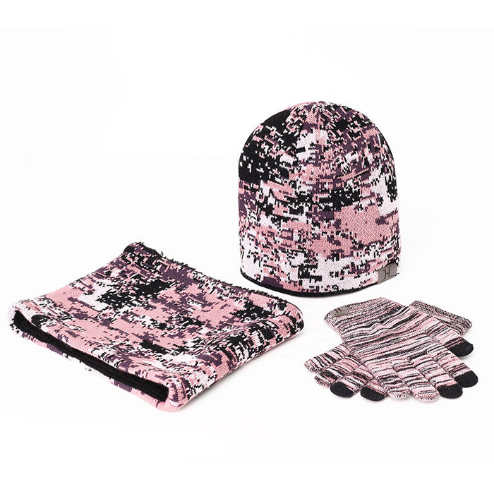 Wholesale Hat Acrylic Camo Knit Scarf Glove Set MOQ≥2 JDC-FH-CanY001