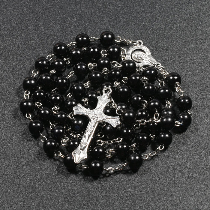 Wholesale Cross Rosary Long Imitation Pearl Necklace JDC-NE-NingX003