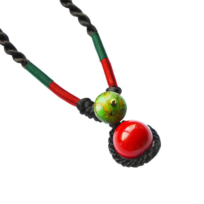 Wholesale necklace silver buckle original ethnic style hand-woven antique red ball JDC-NE-JMC004