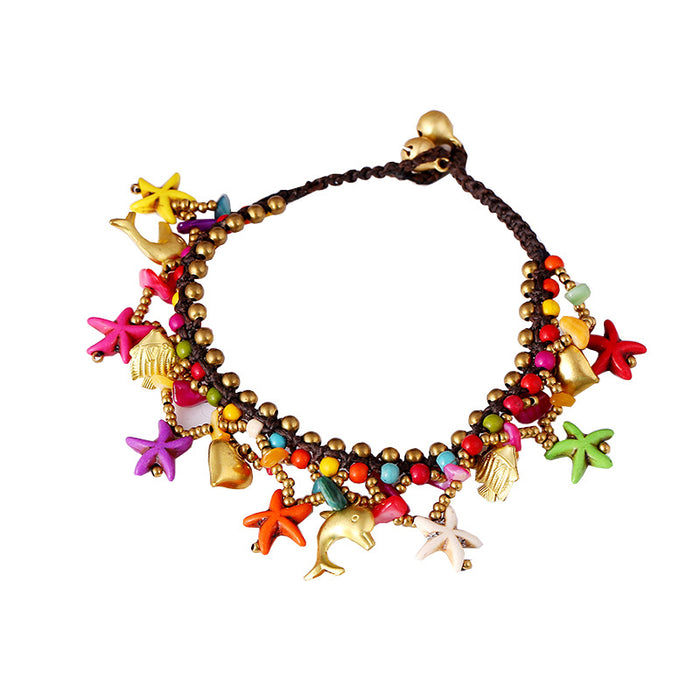Jewelry WholesaleWholesale bohemian wind chime bell starfish hand woven turquoise anklet chain JDC-AS-Mcheng001 Anklet 结满 %variant_option1% %variant_option2% %variant_option3%  Factory Price JoyasDeChina Joyas De China