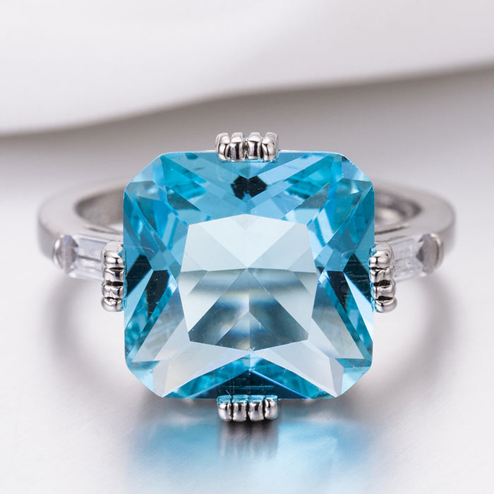 Wholesale Light Ocean Blue Topaz Square Diamond Copper Ring JDC-RS-ZhenR020