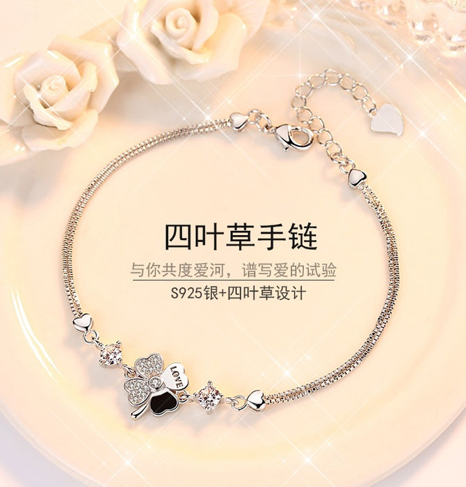 Wholesale Lucky Clover Bracelet Silver Plated Jewelry JDC-BT-WeiH002