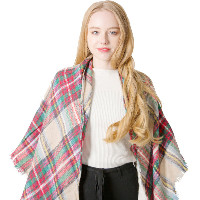 Wholesale Scarf imitation cashmere warm and thick double-sided colorful plaid shawl JDC-SF-Junhao004