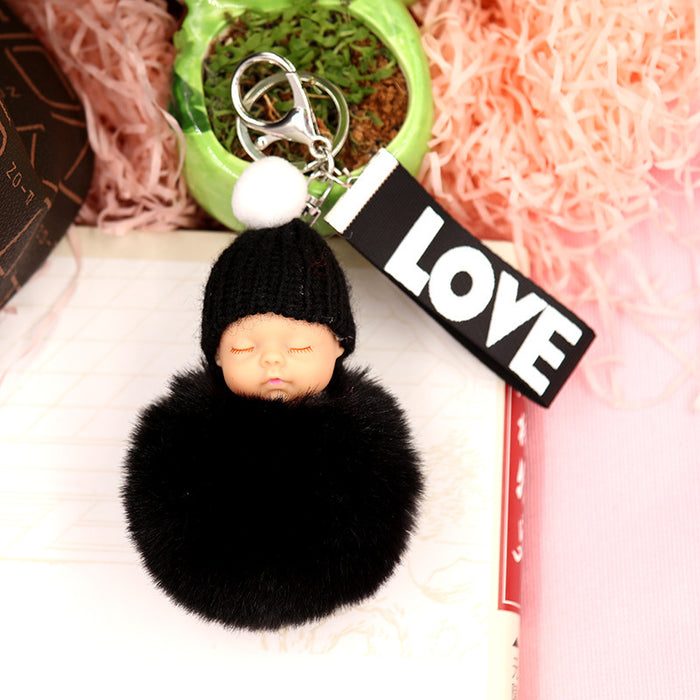 Wholesale cute super cute sleeping doll fur ball keychain JDC-KC-BZ004