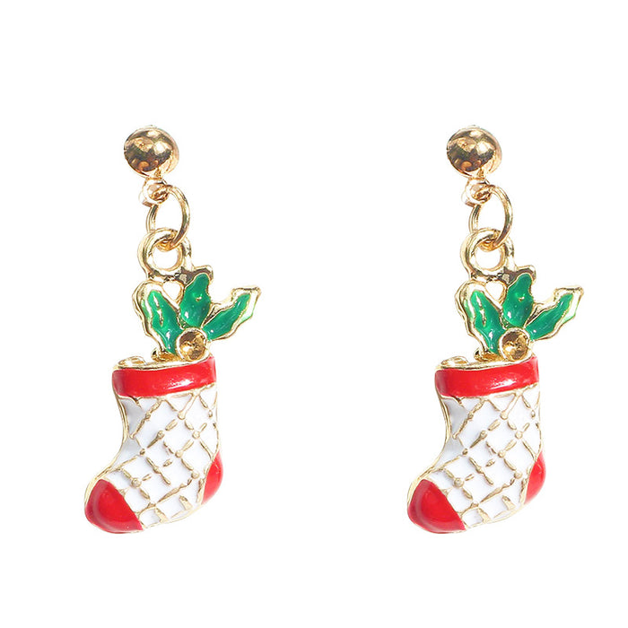 Wholesale Earrings Alloy Christmas Long Deer Cane Socks Stud Earrings JDC-ES-MDD076