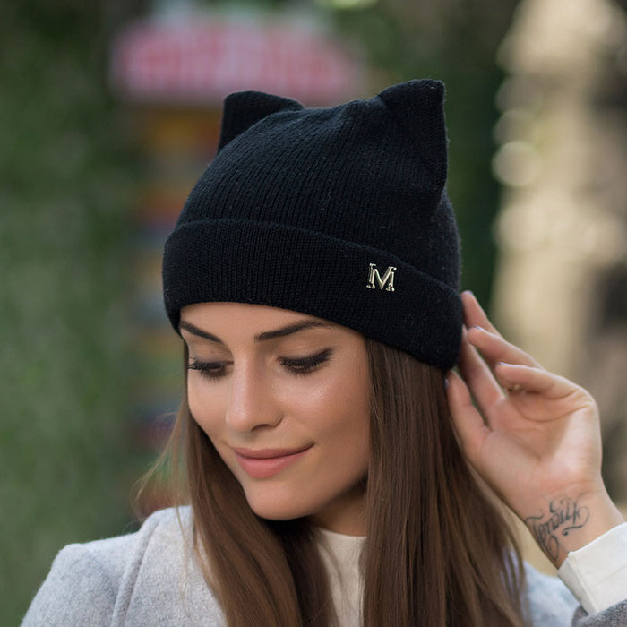 Wholesale Hats Wool Blend Warm Cat Ears Pullover Hat MOQ≥2 JDC-FH-Rongz003