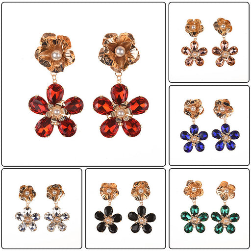Jewelry WholesaleWholesale Fashion Alloy Style Rhinestone Flower Set Pearl Earrings JDC-ES-QLan009 Earrings 千岚 %variant_option1% %variant_option2% %variant_option3%  Factory Price JoyasDeChina Joyas De China