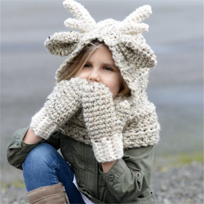Wholesale Hat Plush Knitted Elk Knitted Hat Scarf Gloves 3 Piece Set MOQ≥3 JDC-FH-Xianju005