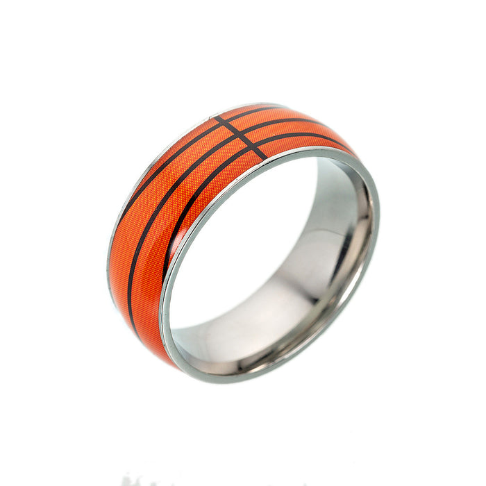Wholesale Ring Titanium Steel Basketball Football Print MOQ≥2 JDC-RS-ShouM005