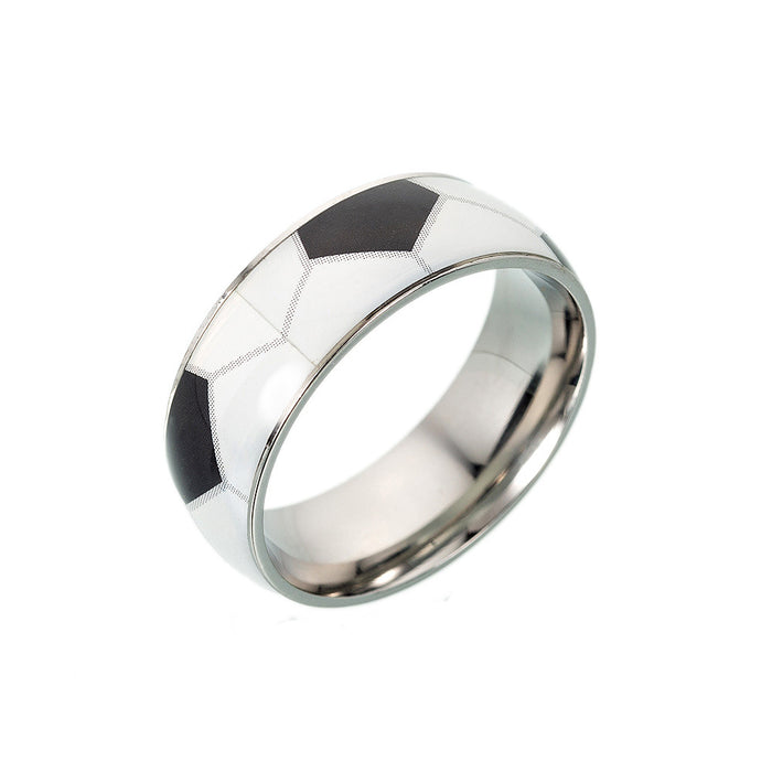 Wholesale Ring Titanium Steel Basketball Football Print MOQ≥2 JDC-RS-ShouM005