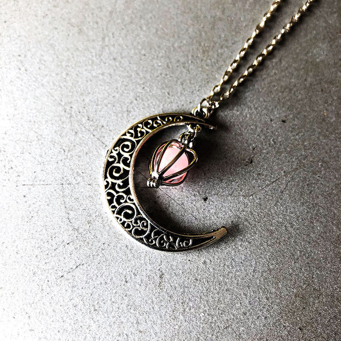 Wholesale Necklaces Alloy Ghostly Hollow Moon Love Birdcage Luminous Beads MOQ≥2 JDC-NE-Lingda001