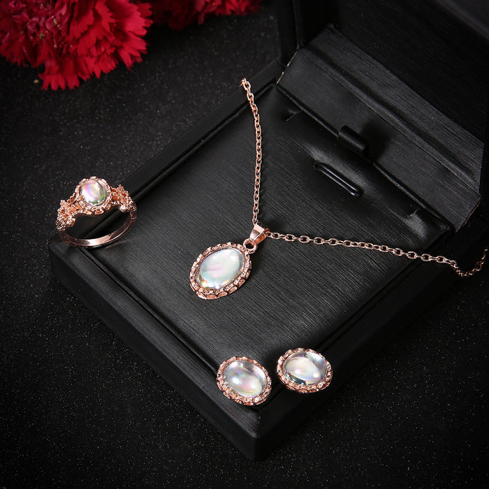 Wholesale Gem Alloy Earrings Necklace Ring Set JDC-RS-MYL006