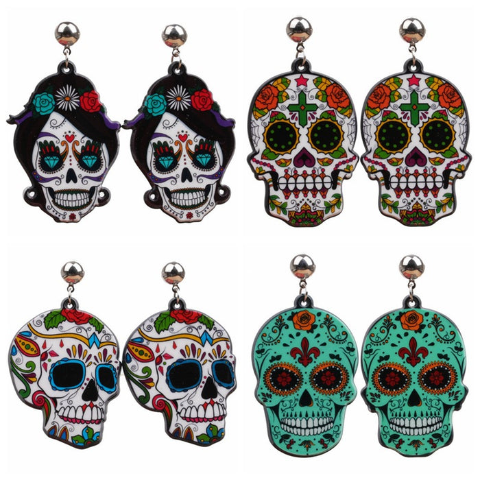 Wholesale Halloween Acrylic Skull Cross Earrings JDC-ES-ML076