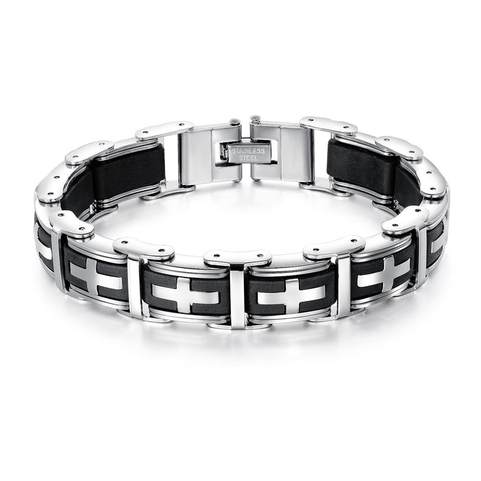 Wholesale Bracelet Classic Cross Stainless Steel Silicone Bracelet JDC-BT-GeJ002