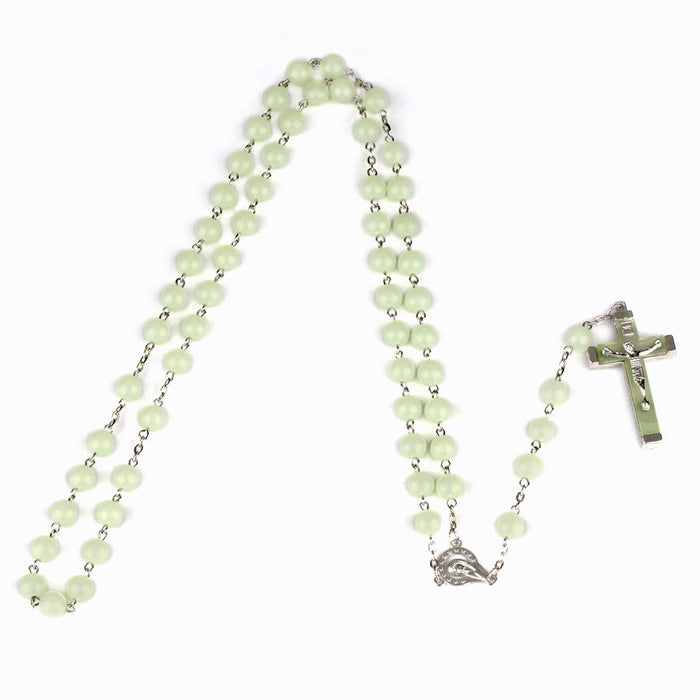 Wholesale Necklace Alloy Cross Acrylic Luminous Rosary Beads JDC-NE-NingX008