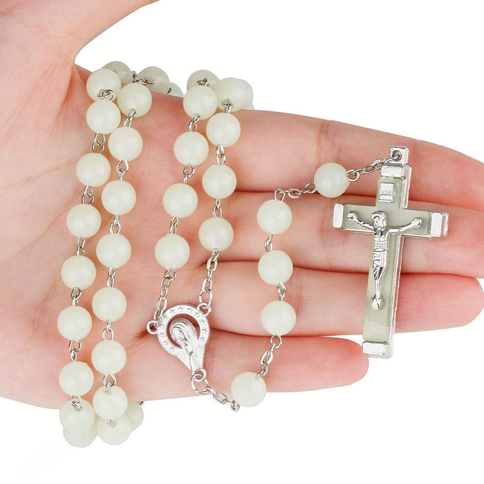 Wholesale Necklace Alloy Cross Acrylic Luminous Rosary Beads JDC-NE-NingX008