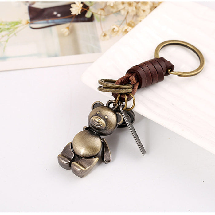 Wholesale Keychain Alloy Retro Bear Leather Woven Pendant JDC-KC-PK019
