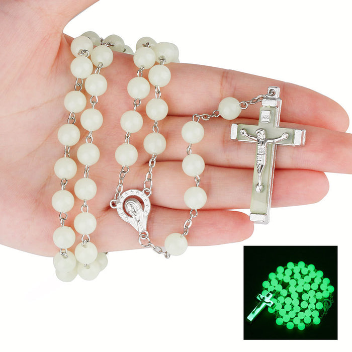 Collar de collar al por mayor Cross acrílico beades de rosario luminoso jdc-ne-ganningx008