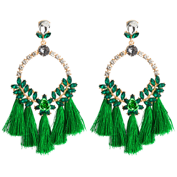 Wholesale Earrings Alloy Exaggerated Floral Diamond Tassel JDC-ES-JL1028