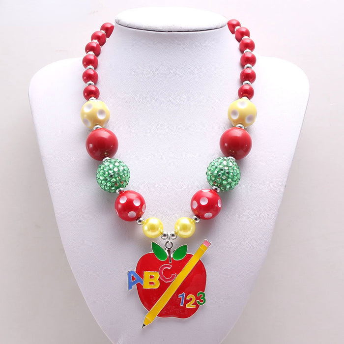 Wholesale apple pendant children's beading necklace JDC-NE-nijia004