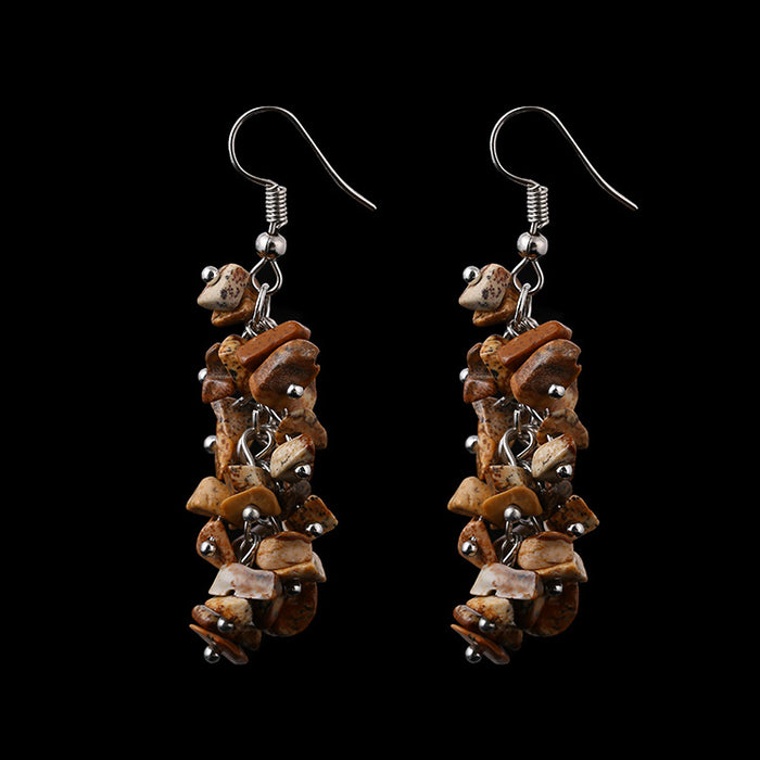 Wholesale earrings alloy handmade gravel tassel long MOQ≥2 JDC-ES-HXu001