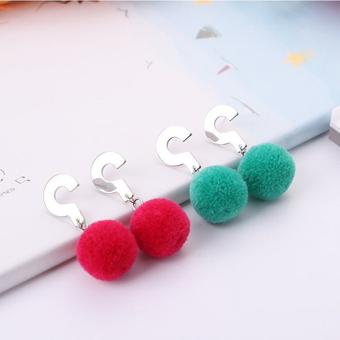 Wholesale earrings alloy plush ball question mark handmade MOQ≥2 JDC-ES-qz011