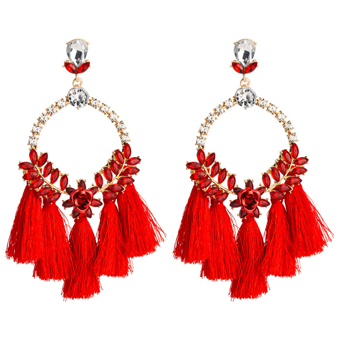 Wholesale Earrings Alloy Exaggerated Floral Diamond Tassel JDC-ES-JL1028