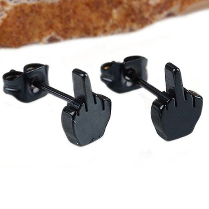 Wholesale titanium steel earrings provocative middle finger MOQ≥2 JDC-ES-dongx002