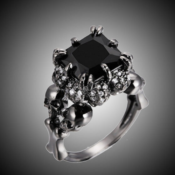 Wholesale Square Stone Black Skull Alloy Ring JDC-RS-LiuY002