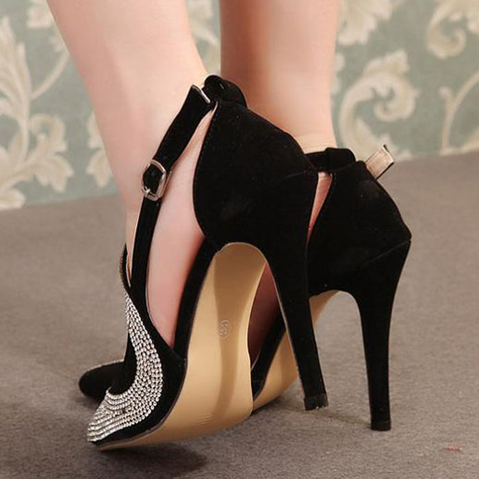 Wholesale High Heel Shoes Rhinestone Rubber Suede JDC-HHL-XiaL001