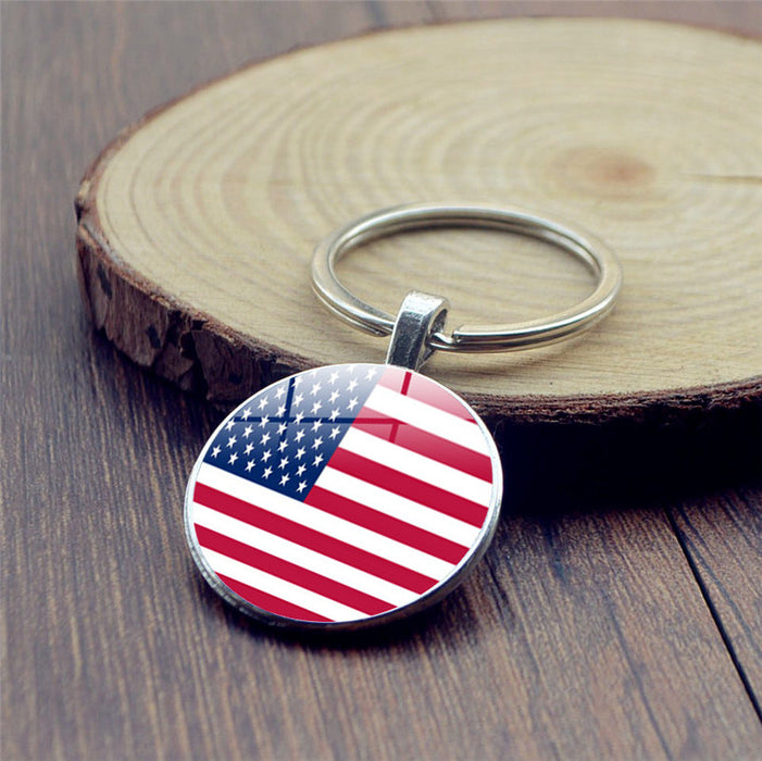 Wholesale 4th of July alloy independence day diy keychain MOQ≥2 JDC-KC-Hengx004