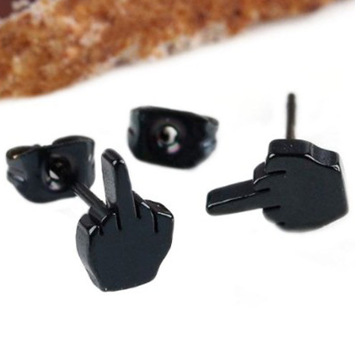 Wholesale titanium steel earrings provocative middle finger MOQ≥2 JDC-ES-dongx002