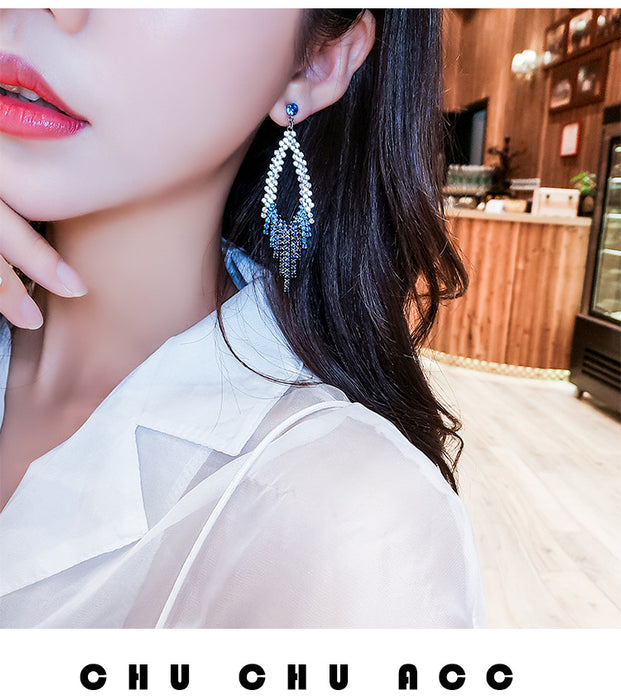 Wholesale exaggerated cold wind thin face long tassel earrings JDC-ES-kait010