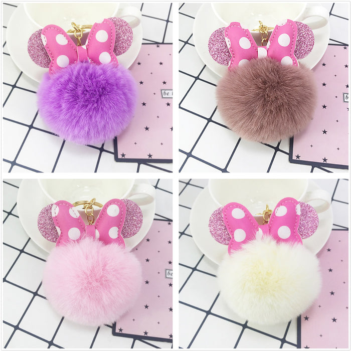 Wholesale Keychains Imitation Rex Rabbit Hair PU Alloy Bow Hair Ball MOQ≥3 JDC-KC-Yongz012