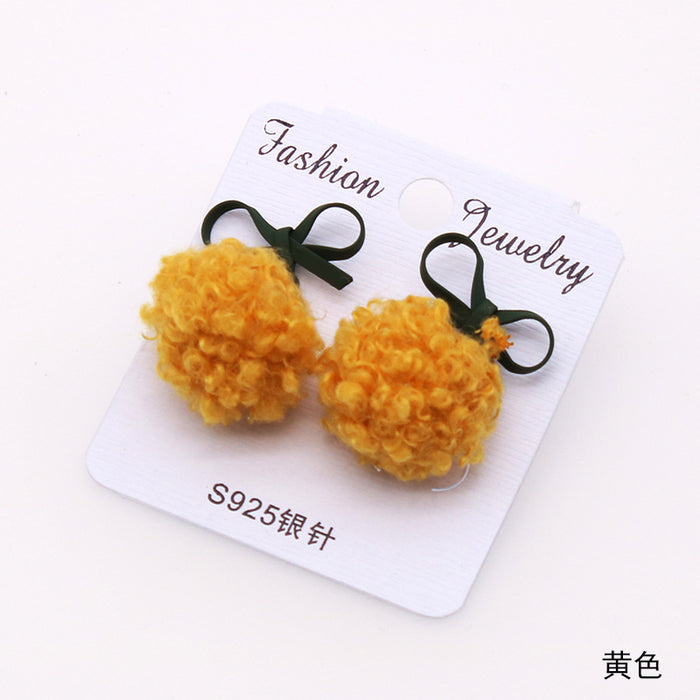 Wholesale Earring Copper Cute Cashmere Ball Bow MOQ≥2 JDC-ES-YiCe005