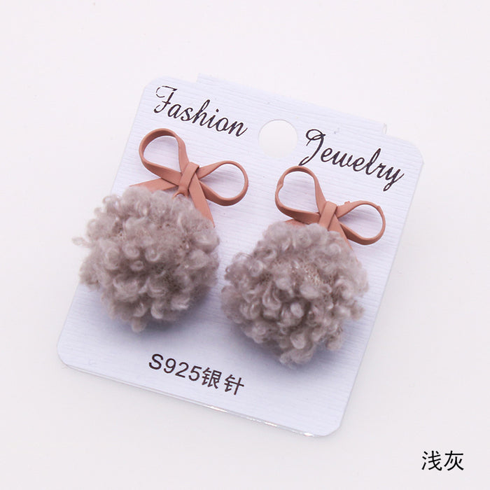 Wholesale Earring Copper Cute Cashmere Ball Bow MOQ≥2 JDC-ES-YiCe005