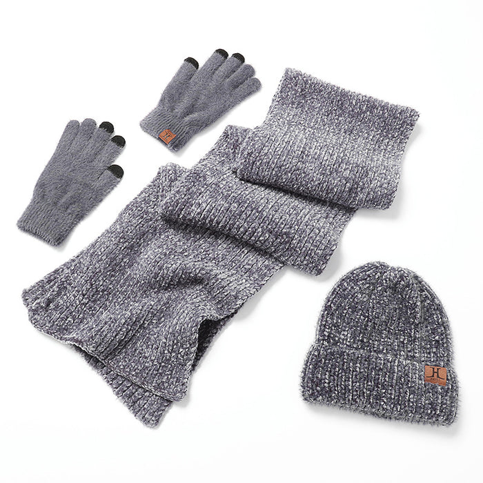 Wholesale Hat Polyester Solid Color Knit Scarf Gloves Set MOQ≥2 JDC-FH-CanY002
